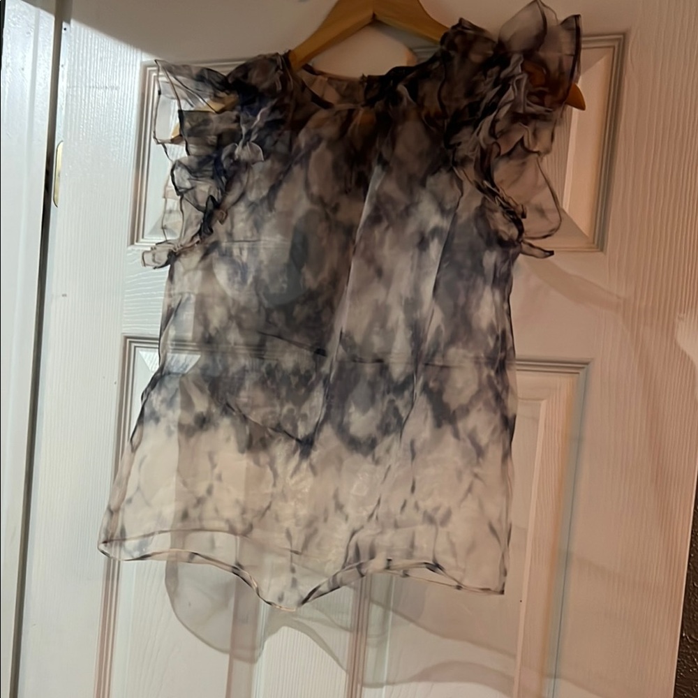 Rachel Zoe Asymmetrical Ruffled Blouse Peachy Cream and  Black
